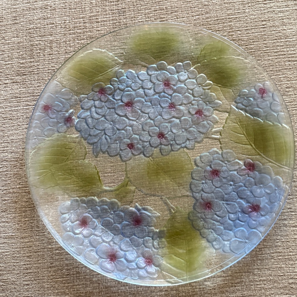 KIG Indonesia Floral Pressed Glass Plate / Platter